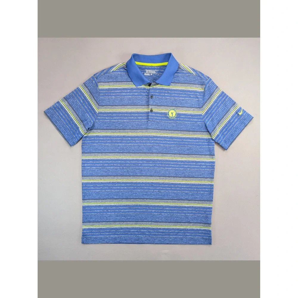 Nike Golf Dri Fit Blue Striped Polo Shirt Large Medallion Club